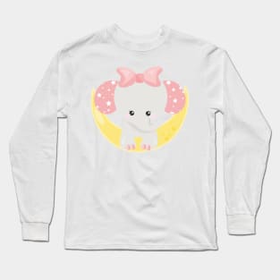 Elephant On The Moon, Cute Elephant, Crown, Stars Long Sleeve T-Shirt